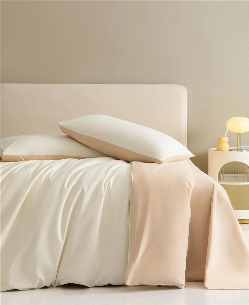 100%Brushed Cotton Solid Plain Reversible Duvet cover+2Pcs Pillowcases Twin Double Queen King size 3Pcs Soft Bedding set