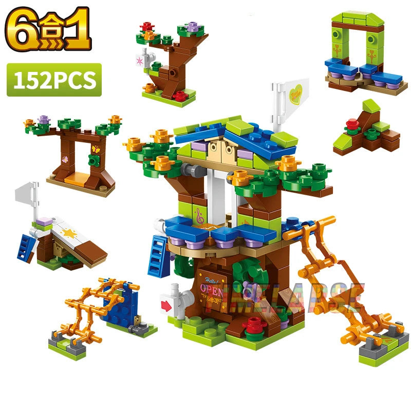 6in1 NEW Tree House TreeHouse Girls' Castle Room Climb Slide Classic Model Building Blocks Sets Bricks Toy City