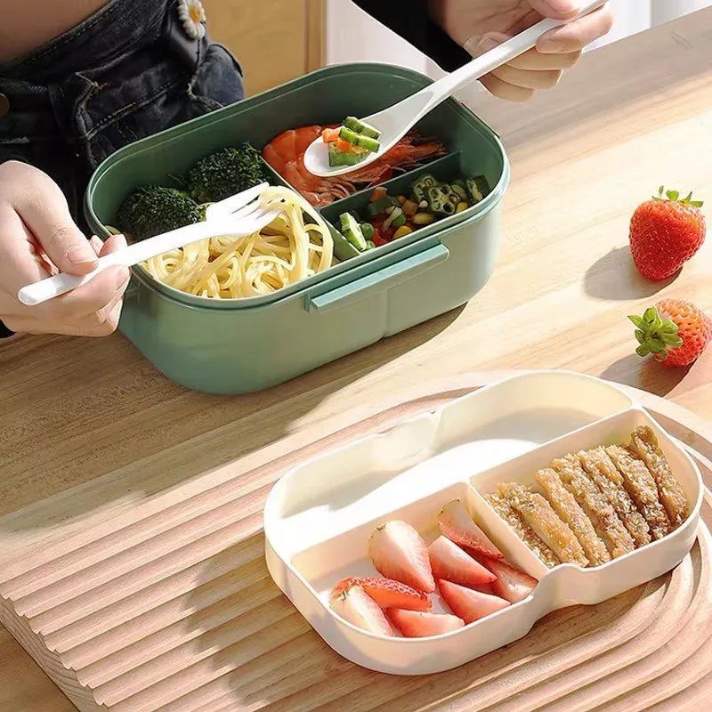 Portable Single/Double-Layer Lunch Box with Fork & Spoon - Food Preservation Box