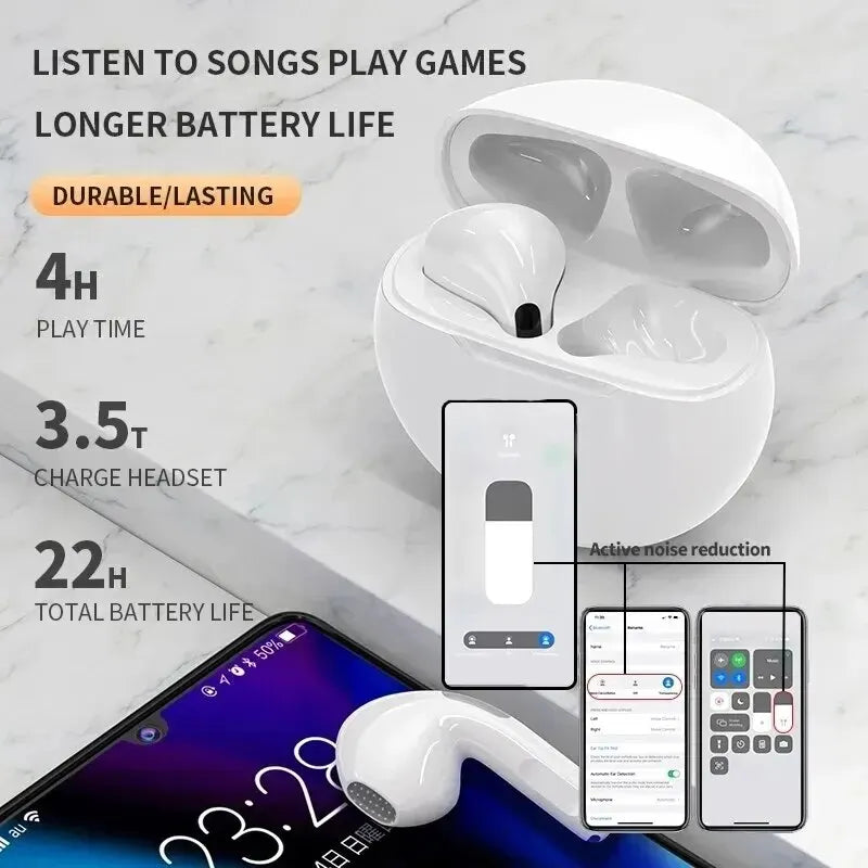 Air Pro 6 TWS Wireless Earbuds - In-Ear Bluetooth Headset w/ Mic for Xiaomi