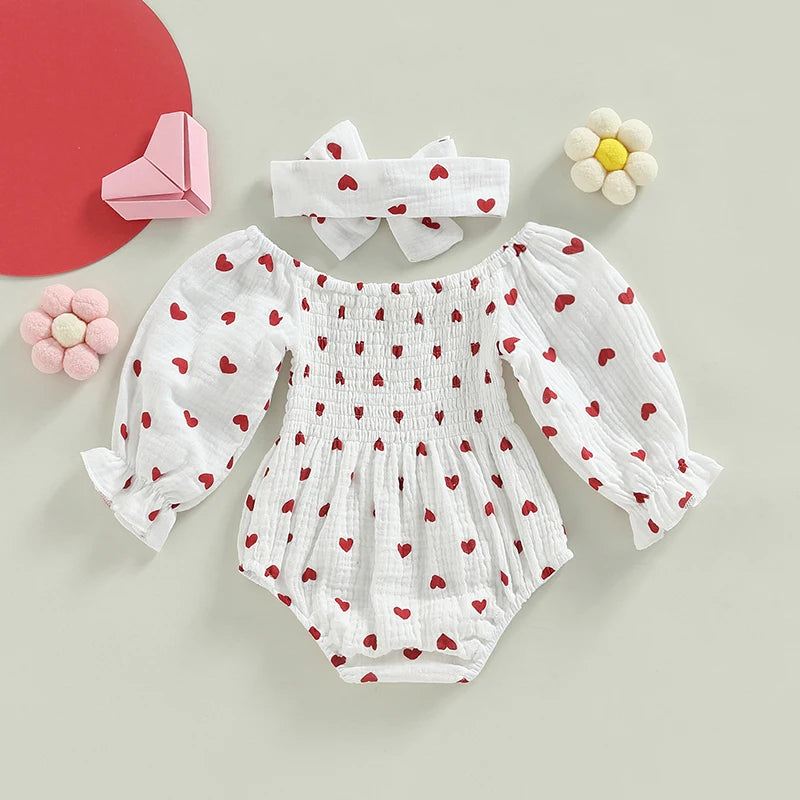 Newborn Baby Girl Clothes Floral Print Romper+Headband Ruffled Long Sleeve Bodysuit Jumpsuits Infant Clothes