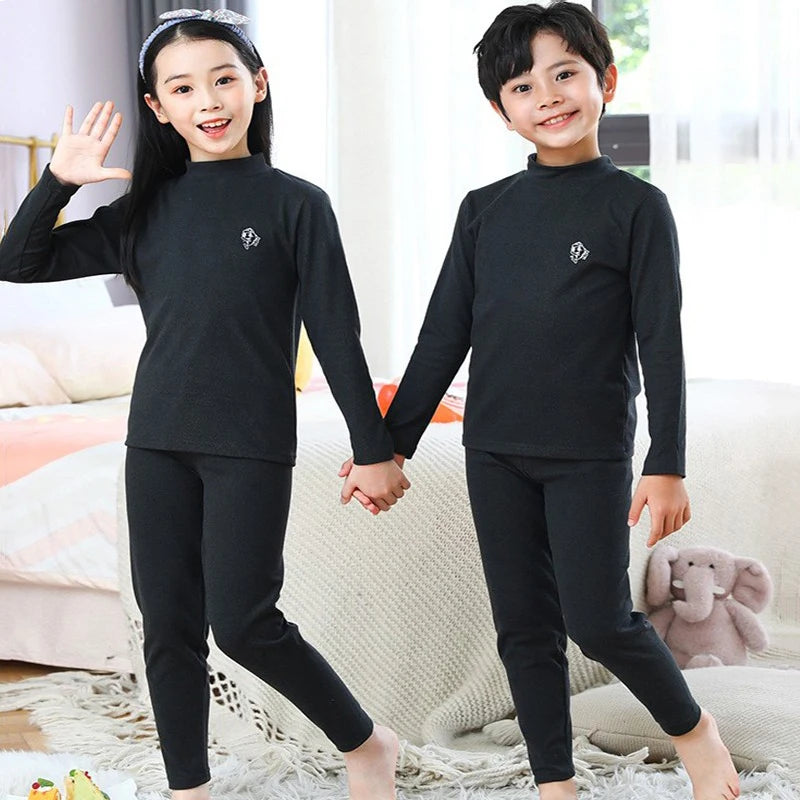 Kids Pajama Suit Autumn Cotton Thermal Underwear Tops+Pants 2-Piece Set Boys Sleepwear Cartoon Girls Winter Home Clothing 3-14 Y